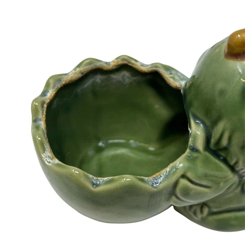 Vintage‎ Green Glazed Ceramic Pottery Duck Planter Retro